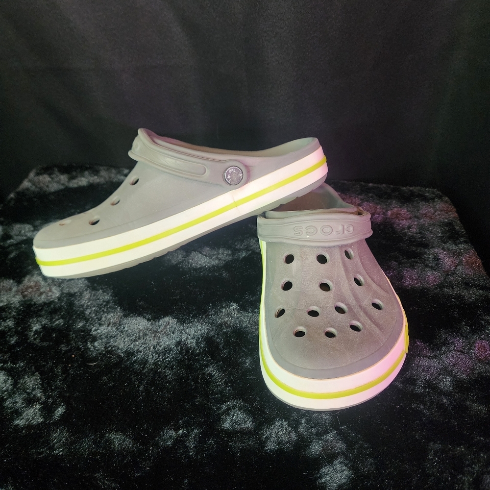 Crocs Gray and Lime Womens 8 Mens 6 Shoes